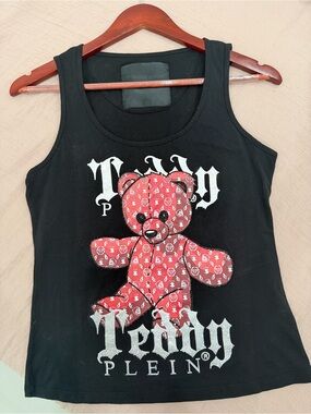 Philipp Plein Black Tank with Red Teddy Graphic
